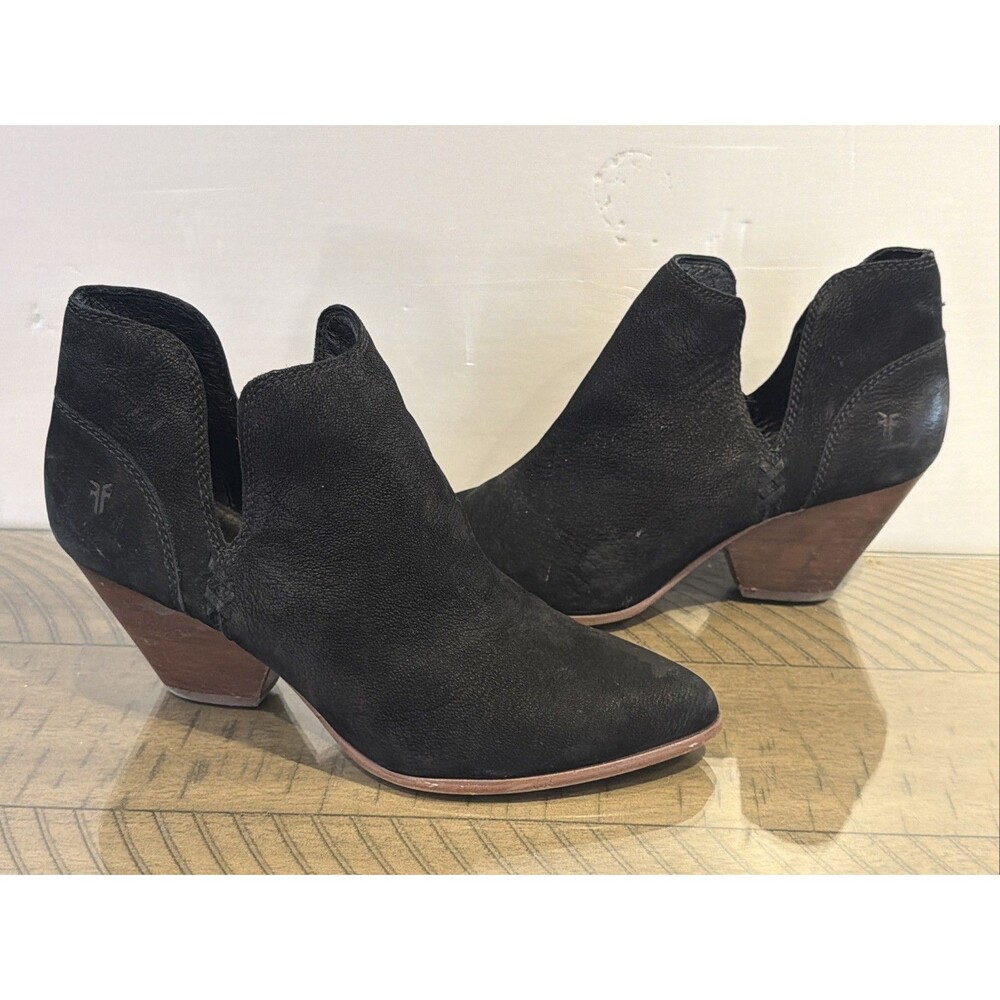 FRYE Boots Reina Cut Out Bootie Black Leather Womens size 8.5 Suede